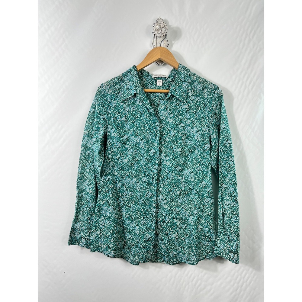Coldwater Creek Women's L 14 Button-Up Shirt No Iron Cotton Lightweight Green‎
